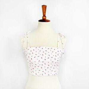 Kendall & Kylie White smocked crop top cherry print Size Large